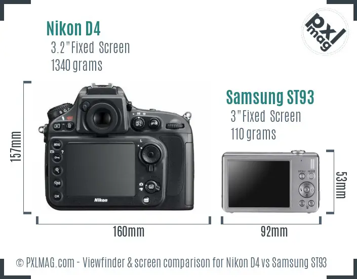 Nikon D4 vs Samsung ST93 Screen and Viewfinder comparison