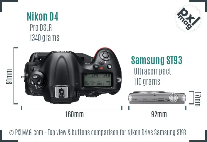 Nikon D4 vs Samsung ST93 top view buttons comparison