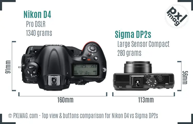 Nikon D4 vs Sigma DP2s top view buttons comparison