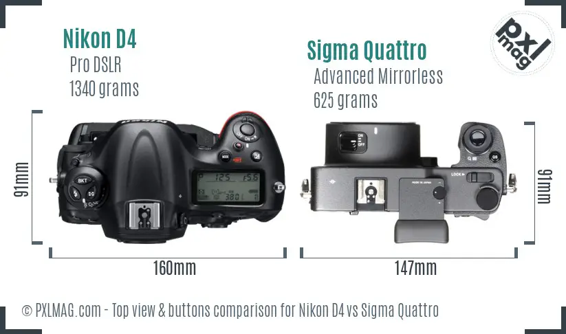 Nikon D4 vs Sigma Quattro top view buttons comparison