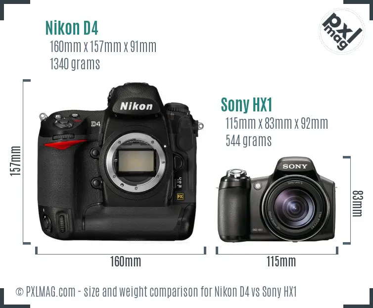 Nikon D4 vs Sony HX1 size comparison