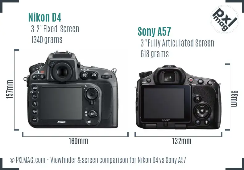 Nikon D4 vs Sony A57 Screen and Viewfinder comparison