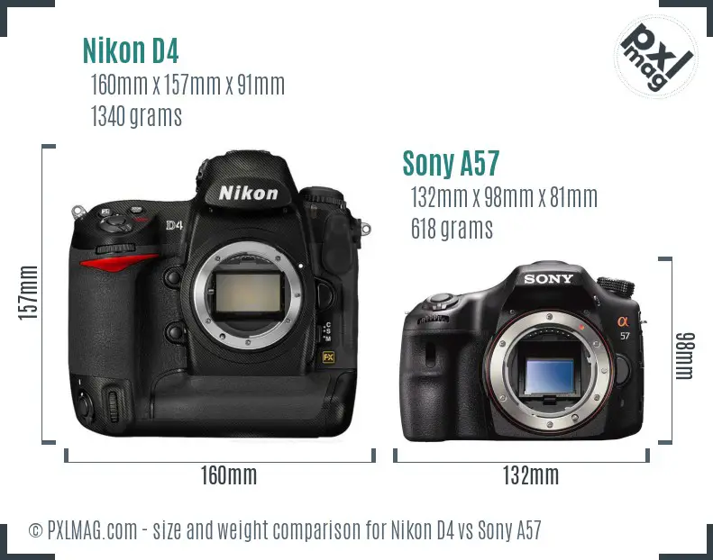 Nikon D4 vs Sony A57 size comparison
