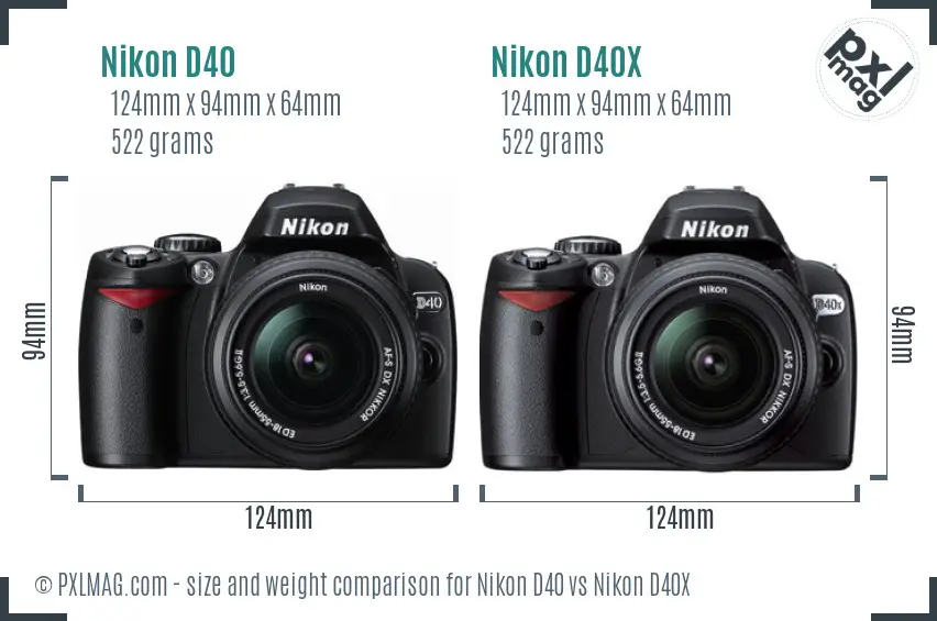 Nikon D40 vs Nikon D40X size comparison