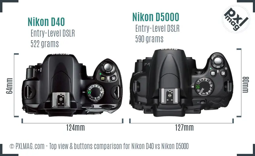 Nikon D40 vs Nikon D5000 top view buttons comparison