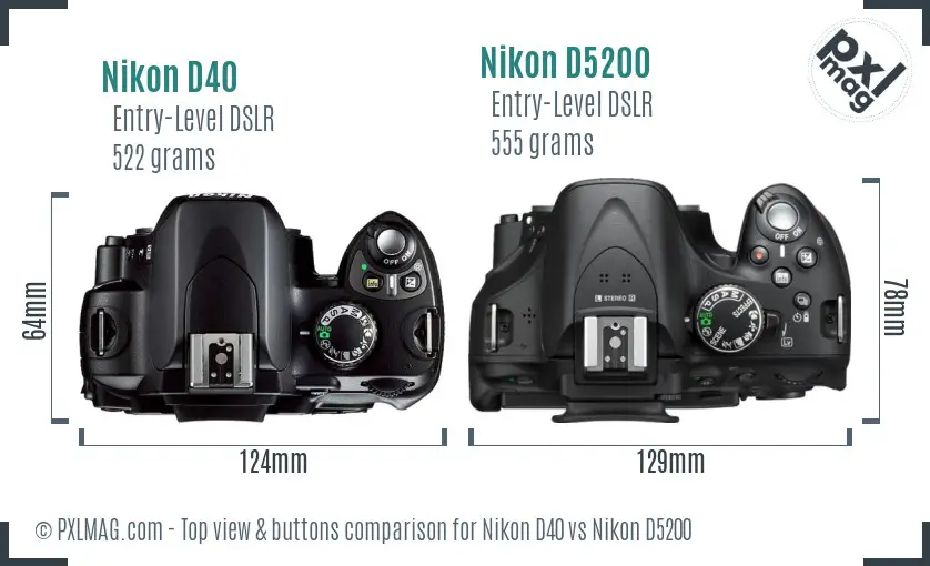 Nikon D40 vs Nikon D5200 top view buttons comparison