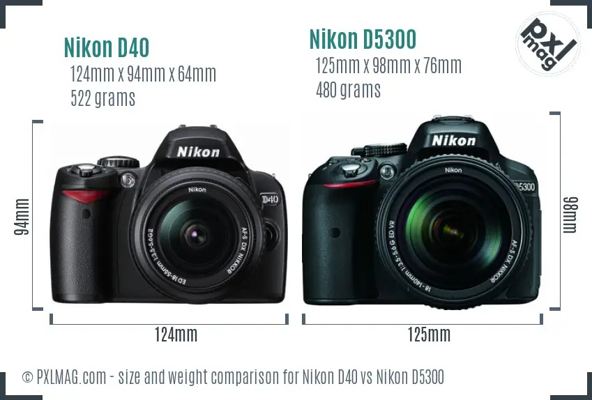 Nikon D40 vs Nikon D5300 size comparison