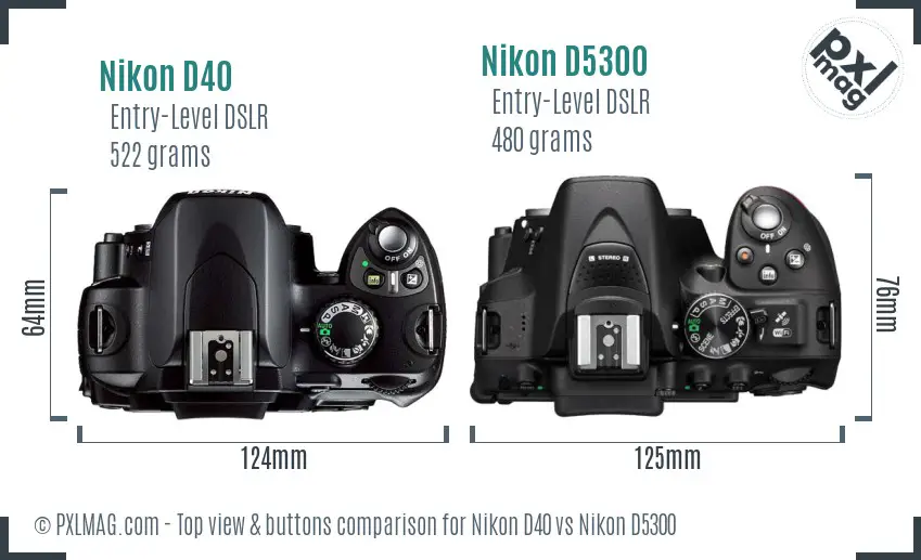 Nikon D40 vs Nikon D5300 top view buttons comparison