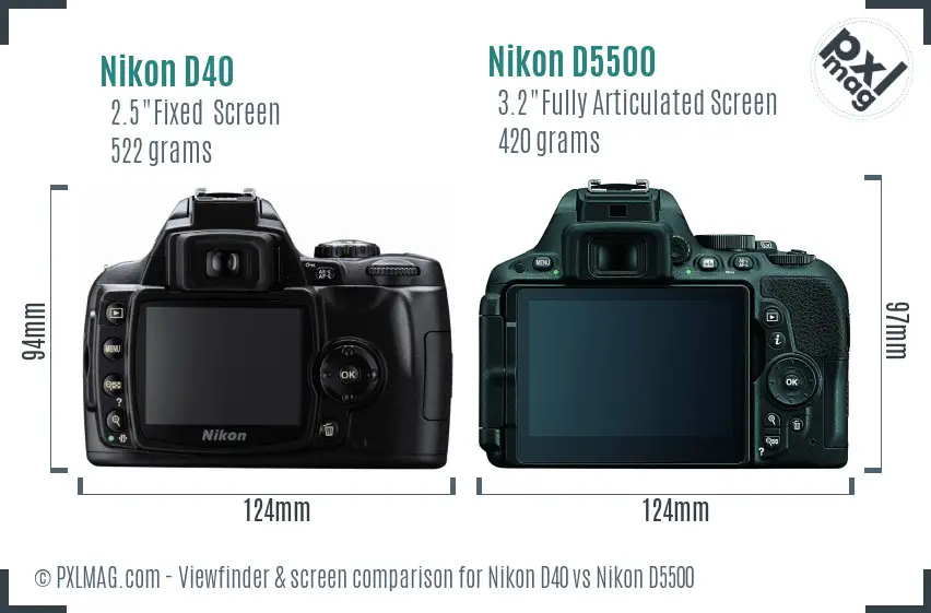 Nikon D40 vs Nikon D5500 Screen and Viewfinder comparison