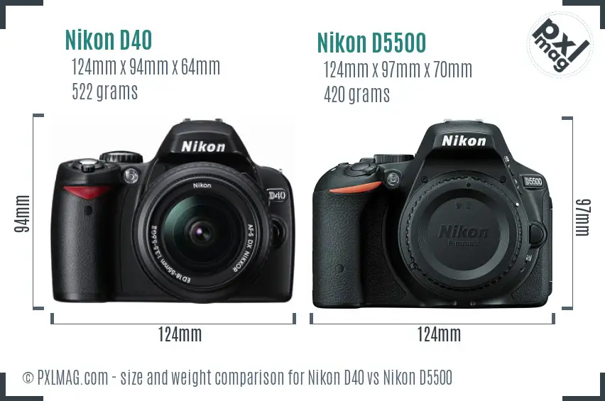 Nikon D40 vs Nikon D5500 size comparison