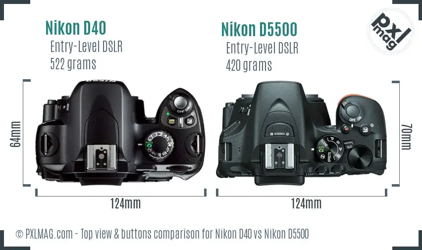 Nikon D40 vs Nikon D5500 top view buttons comparison