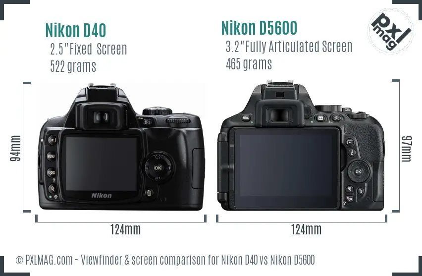Nikon D40 vs Nikon D5600 Screen and Viewfinder comparison
