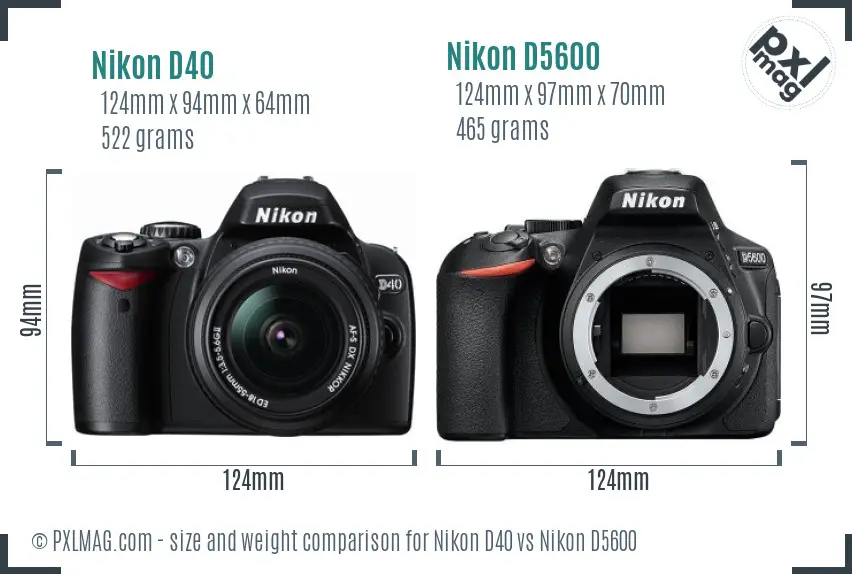 Nikon D40 vs Nikon D5600 size comparison