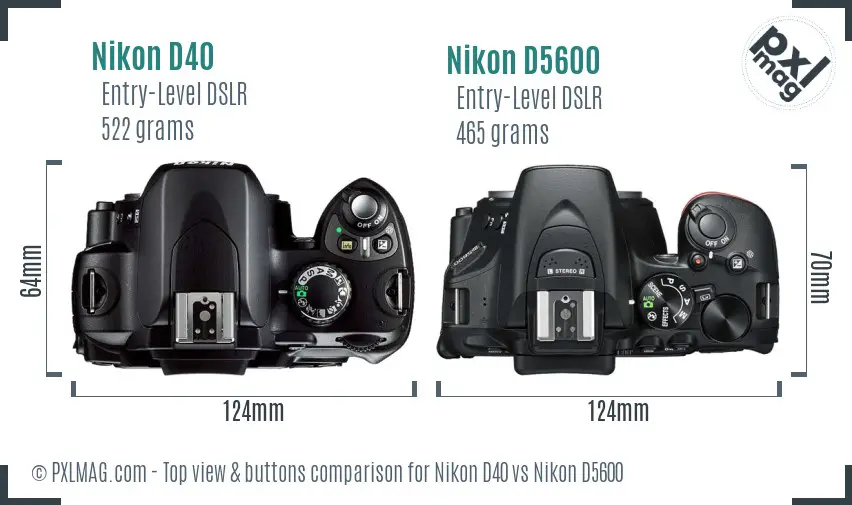 Nikon D40 vs Nikon D5600 top view buttons comparison