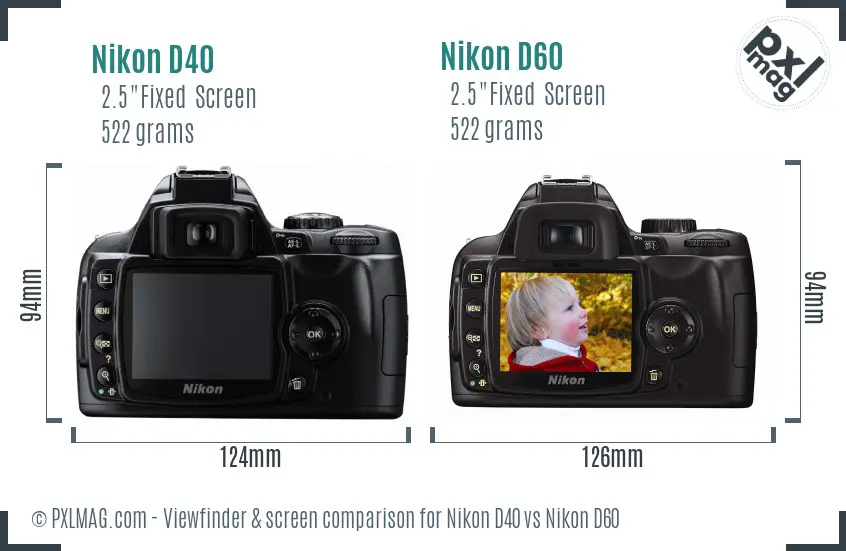 Nikon D40 vs Nikon D60 Screen and Viewfinder comparison