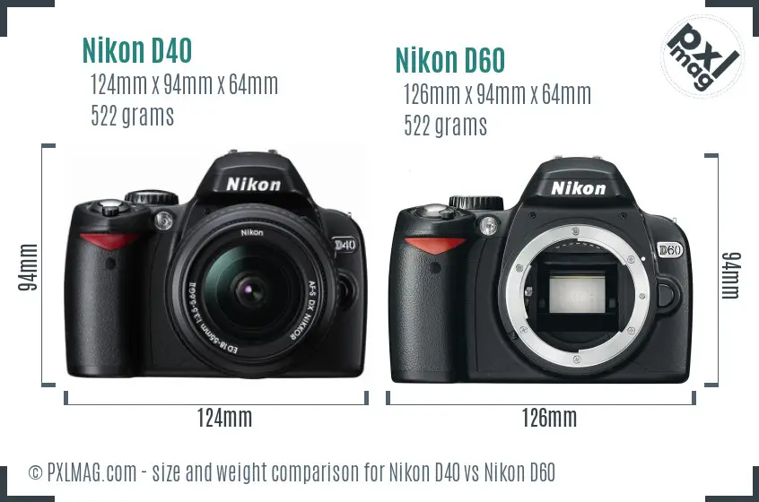 Nikon D40 vs Nikon D60 size comparison