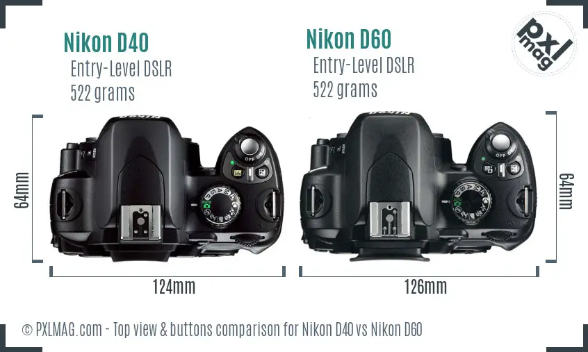 Nikon D40 vs Nikon D60 top view buttons comparison