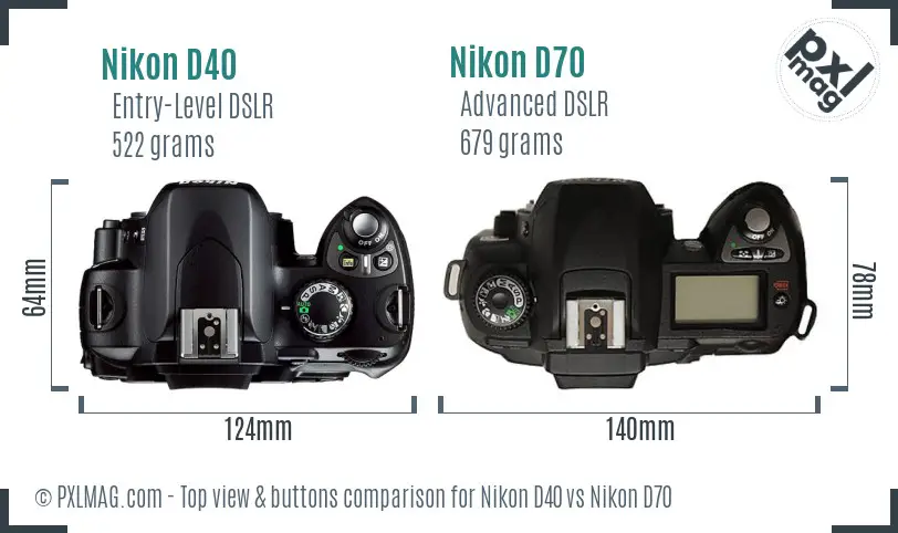 Nikon D40 vs Nikon D70 top view buttons comparison