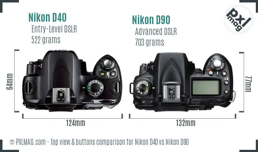 Nikon D40 vs Nikon D90 top view buttons comparison Nikon D40 vs Nikon D90 top view buttons comparison
