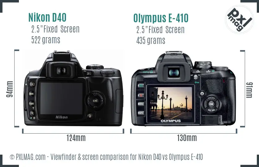 Nikon D40 vs Olympus E-410 Screen and Viewfinder comparison