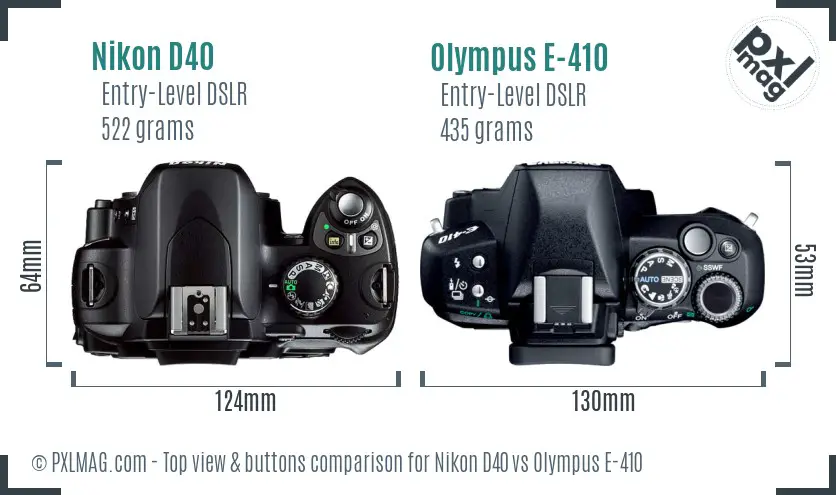 Nikon D40 vs Olympus E-410 top view buttons comparison