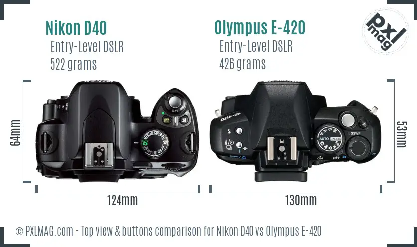 Nikon D40 vs Olympus E-420 top view buttons comparison