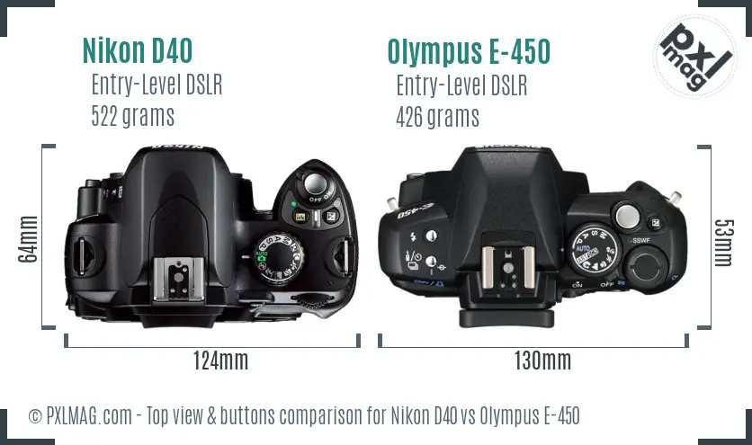 Nikon D40 vs Olympus E-450 top view buttons comparison
