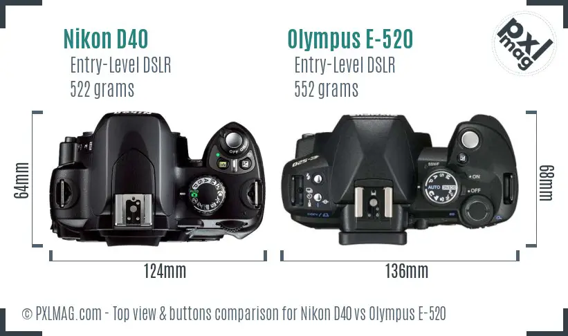 Nikon D40 vs Olympus E-520 top view buttons comparison