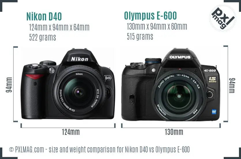 Nikon D40 vs Olympus E-600 size comparison