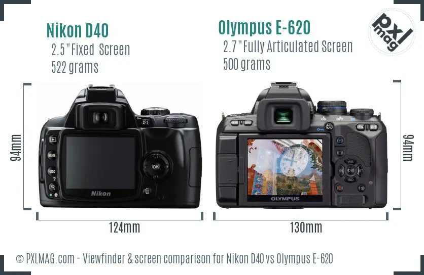 Nikon D40 vs Olympus E-620 Screen and Viewfinder comparison