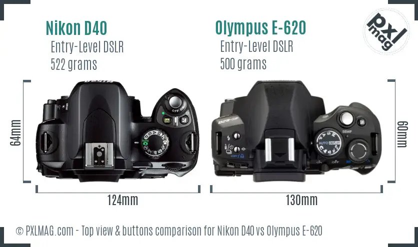 Nikon D40 vs Olympus E-620 top view buttons comparison