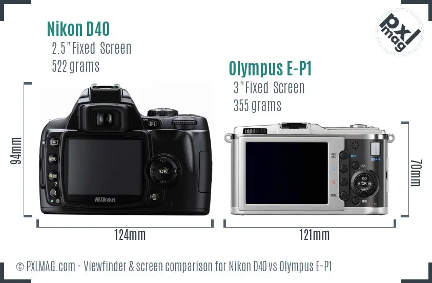 Nikon D40 vs Olympus E-P1 Screen and Viewfinder comparison