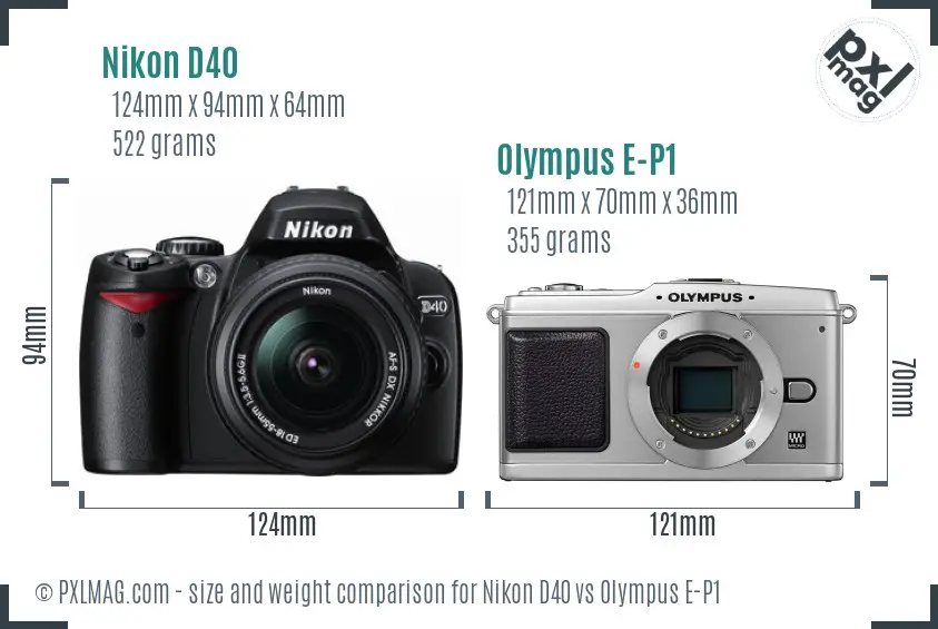 Nikon D40 vs Olympus E-P1 size comparison