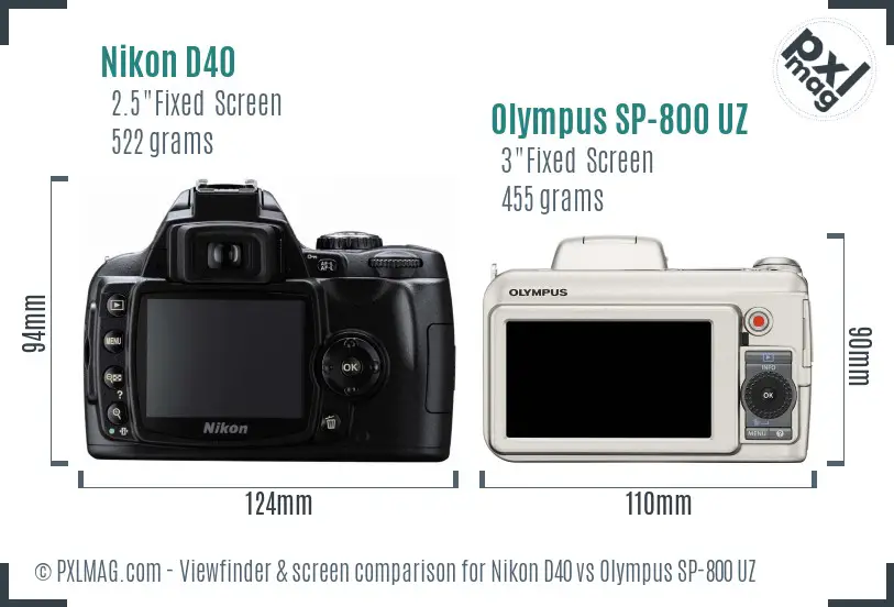 Nikon D40 vs Olympus SP-800 UZ Screen and Viewfinder comparison