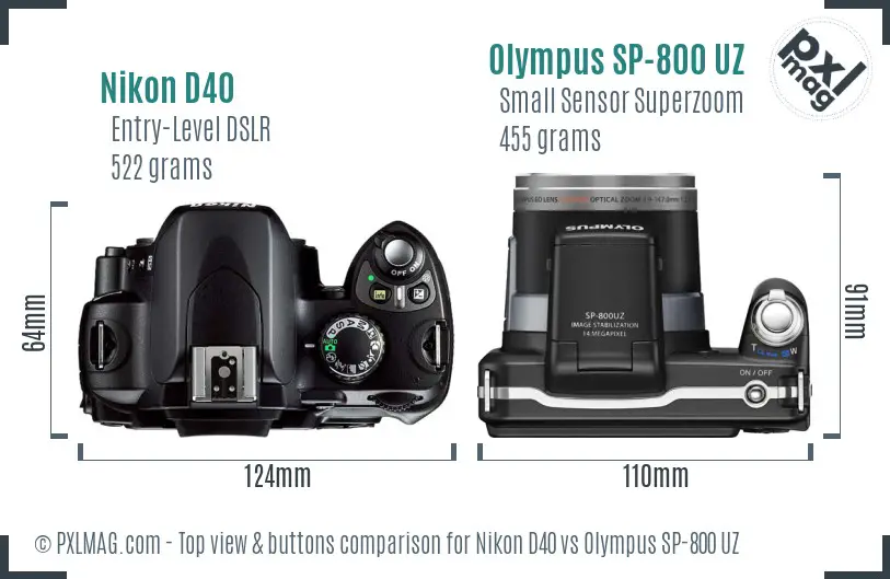 Nikon D40 vs Olympus SP-800 UZ top view buttons comparison