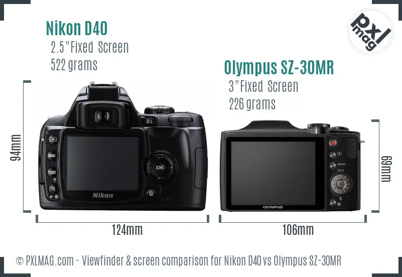 Nikon D40 vs Olympus SZ-30MR Screen and Viewfinder comparison