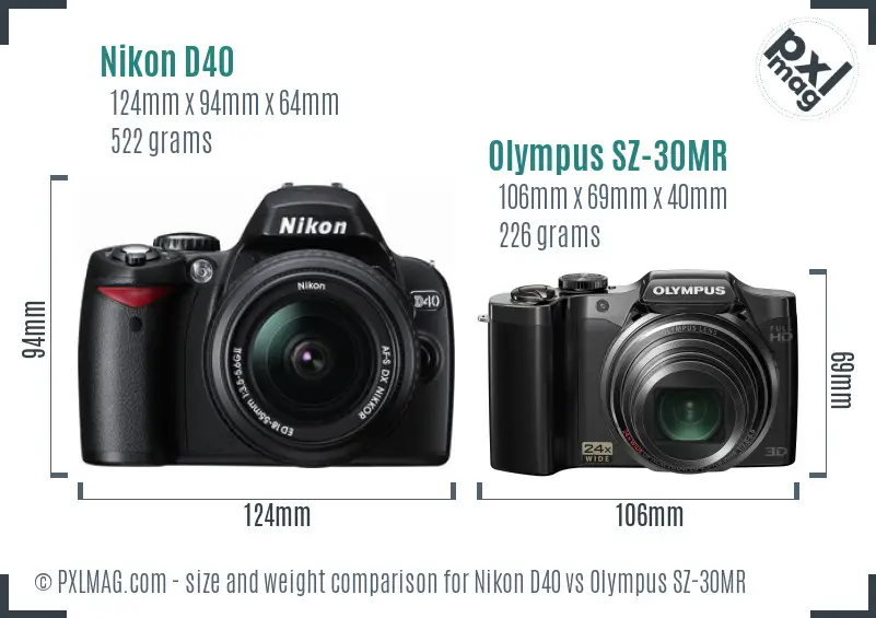 Nikon D40 vs Olympus SZ-30MR size comparison