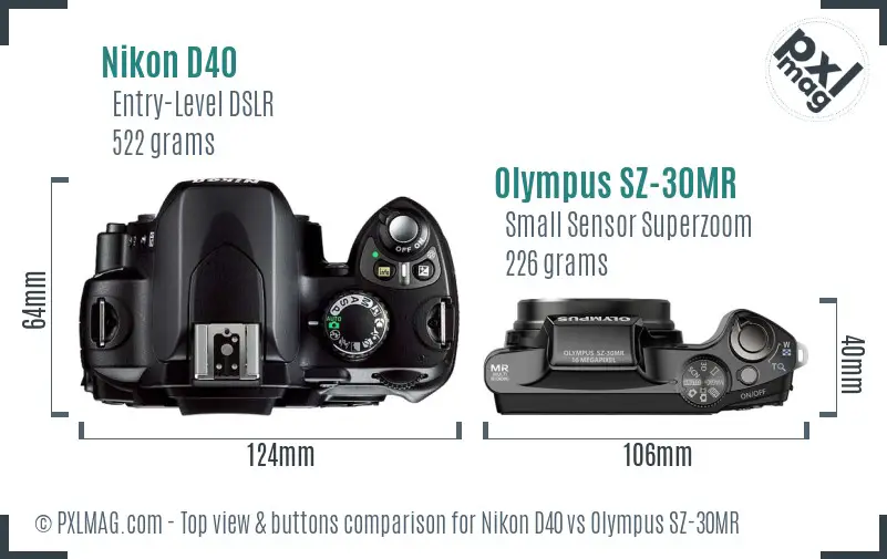 Nikon D40 vs Olympus SZ-30MR top view buttons comparison