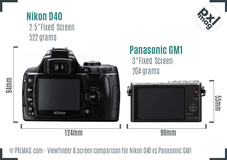 Nikon D40 vs Panasonic GM1 Screen and Viewfinder comparison