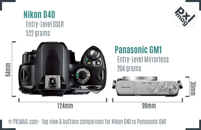 Nikon D40 vs Panasonic GM1 top view buttons comparison