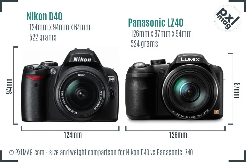 Nikon D40 vs Panasonic LZ40 size comparison