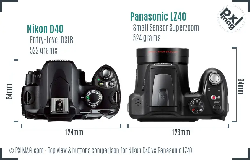 Nikon D40 vs Panasonic LZ40 top view buttons comparison