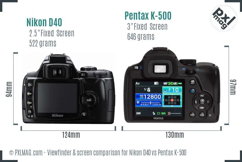 Nikon D40 vs Pentax K-500 Screen and Viewfinder comparison