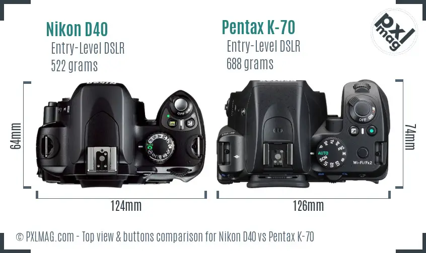 Nikon D40 vs Pentax K-70 top view buttons comparison