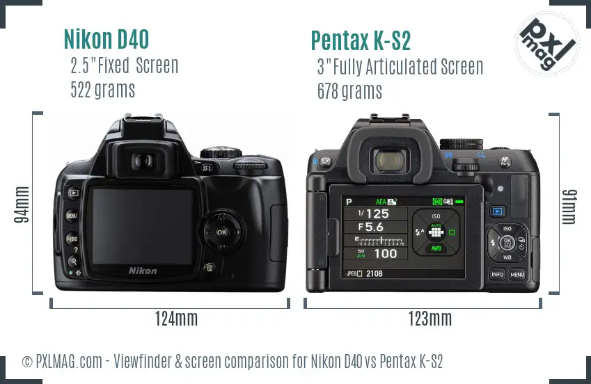 Nikon D40 vs Pentax K-S2 Screen and Viewfinder comparison
