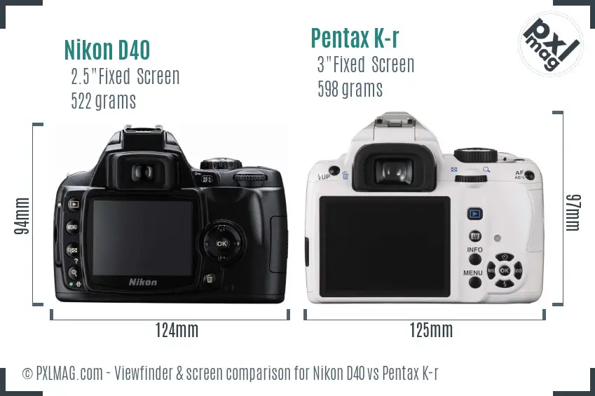 Nikon D40 vs Pentax K-r Screen and Viewfinder comparison