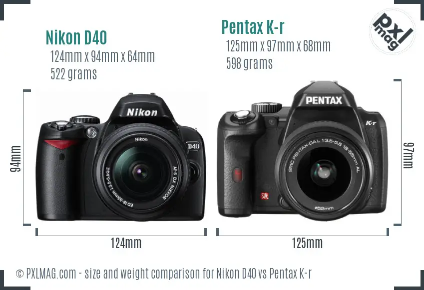 Nikon D40 vs Pentax K-r size comparison