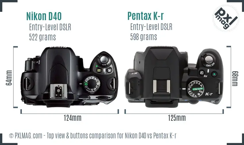 Nikon D40 vs Pentax K-r top view buttons comparison