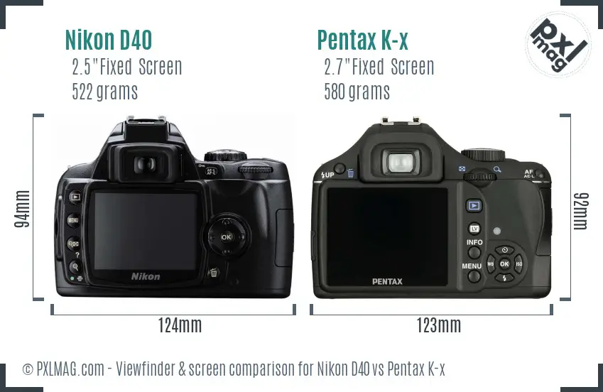 Nikon D40 vs Pentax K-x Screen and Viewfinder comparison