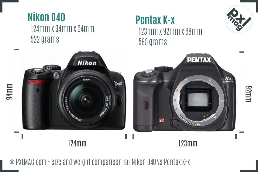 Nikon D40 vs Pentax K-x size comparison